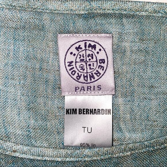 Kim Bernardin Paris Linen Green Goldish Lagenlook Top OS - Picture 3 of 6